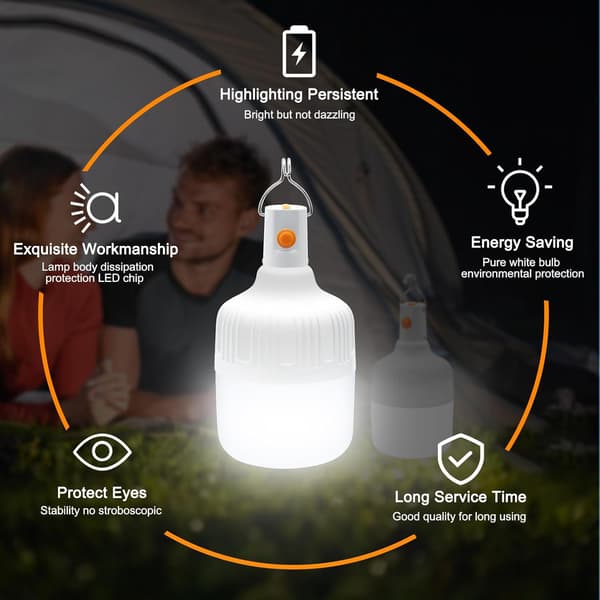 2-delt LED campinglys, kraftig USB genopladelig campinglys