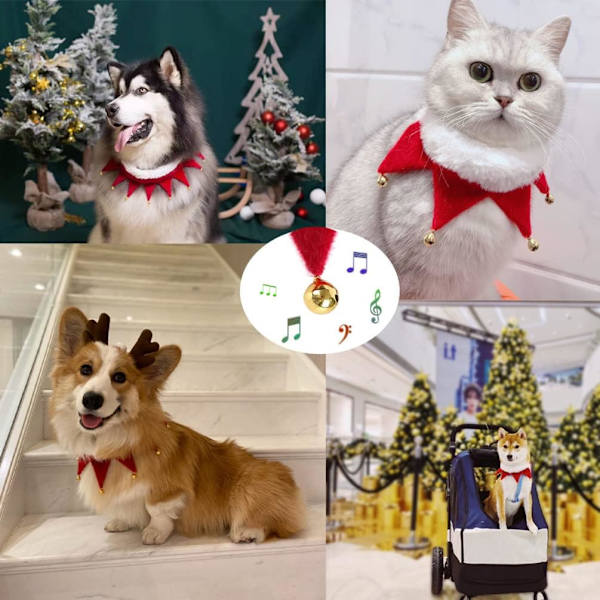 (Størrelse-M, 5 klokker) Julehalsbånd til kæledyr Justerbart tørklæde Kat og hund