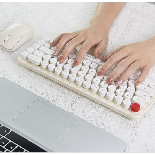 68 taster，Hvidt trådløst tastatur og mus combo, USB og Type-C 2