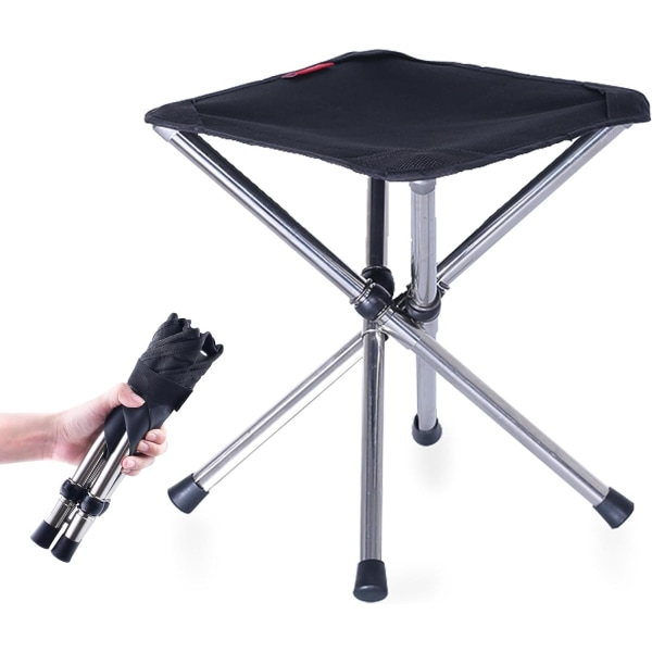 (Black - S) Folding Tripod Stool for Camping, Foldable 3-Legged C