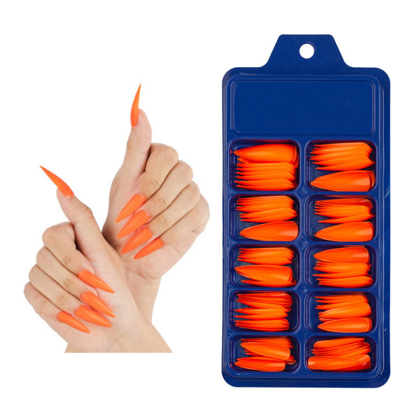 Oransje farge, ensfarget blandet farge spisse falske negler, wearin