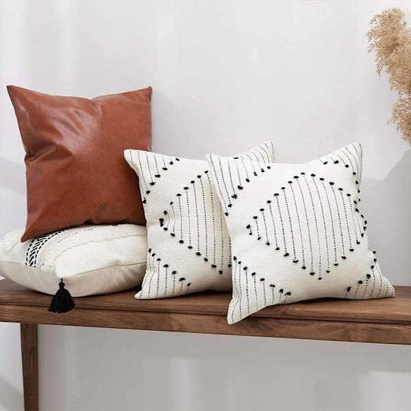 Bohemian Style Fringed Woven Cushion Cover - Hvid/Grå, 40 cm, C