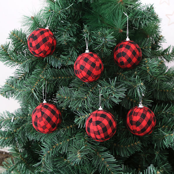 7cm Tartan Stoffkuler Julekuler Innpakket i Stoff