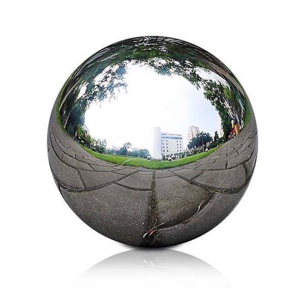 Speilball 15 cm i diameter i skinnende sølvpolert rustfritt stål