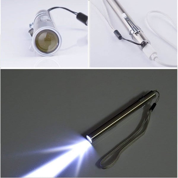 3-pack Mini USB-uppladdningsbara LED-ficklampor i rostfritt stål