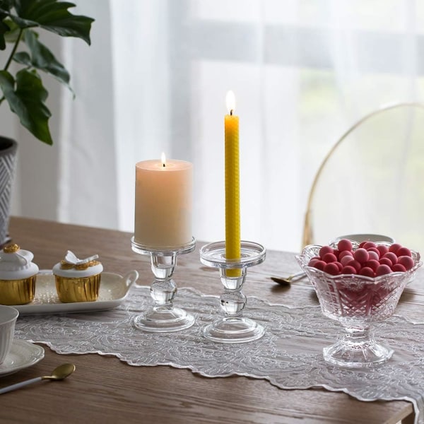 2 stk. klare glas søjlelysestager, højde 11,5 cm D