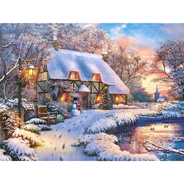 5D(15.7x11.8inch)  Diamond Painting Christmas Snow Scene, Diamond