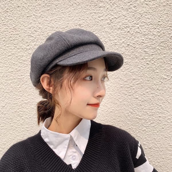 Dyb grå kvinder beret blød cap efterår vintage hue hat visir wi