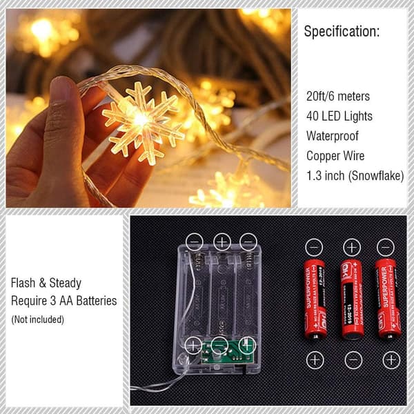 (Varm hvit) LED-lysslynge julesnøfnugglys batteri
