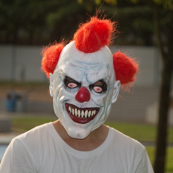 3/4 clown mask, med hår, latex