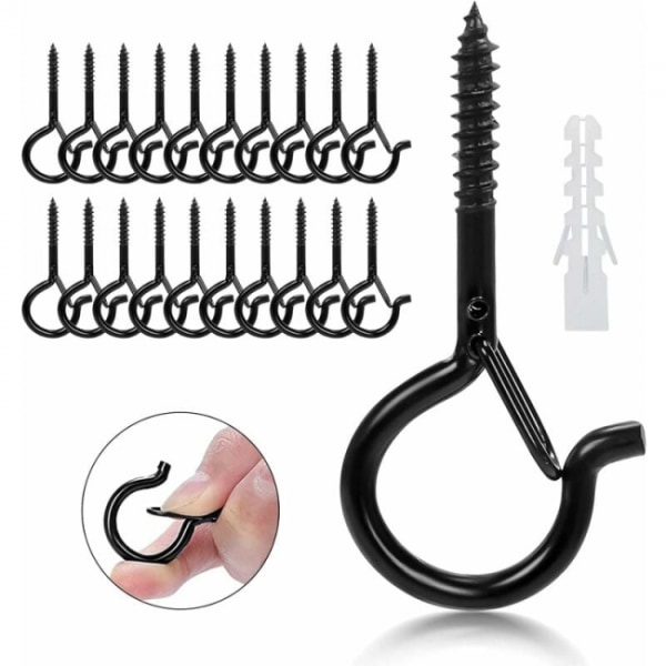 24PCS Screw Hooks, Q Ceiling Hooks with Safety Buckles, Outdoor W