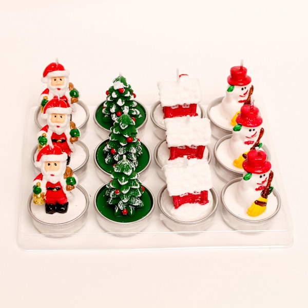 12 Mini Doftande Jul Tealight Ljus, 4 Designer, 5x4cm - Ch