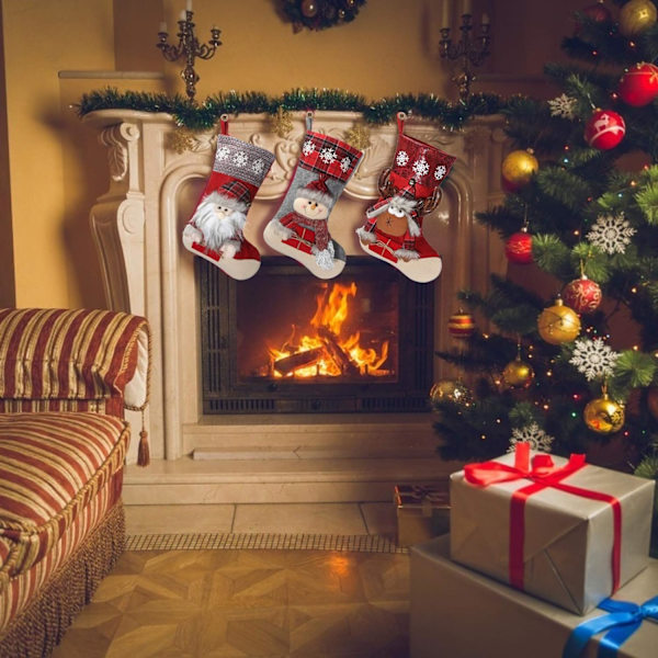 Julstrumpor att hänga, set med 3 stora 46 cm julstrumpor