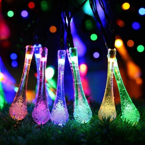 LED-bubblor Vattendrop String Light Solar Crystal Lykta Trädgård D