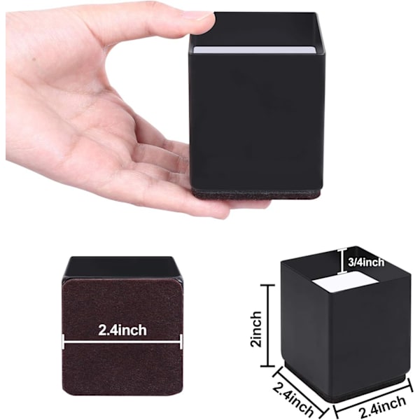 1 set med 4 svarta möbelben i kolstål, möbelhöjare som ger 5 cm extra höjd