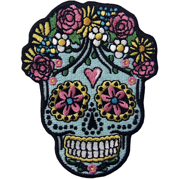 Sockerdödskalle Dia de los Muertos broderad applikation strykjärn på sy på P