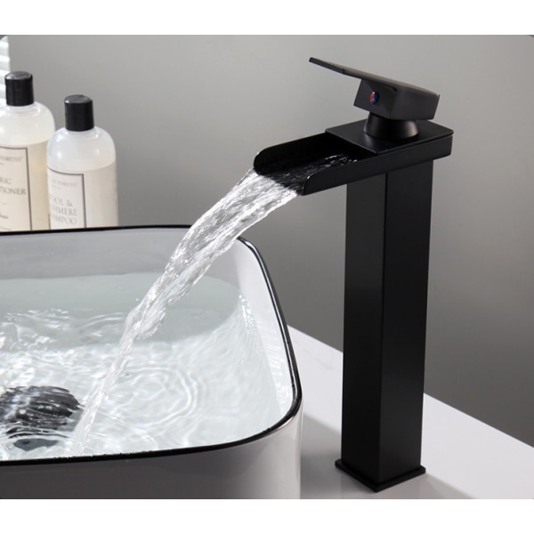 Svart - Krom Handfat Modern Design Kran Mässing Kropp Hög Vattenfa