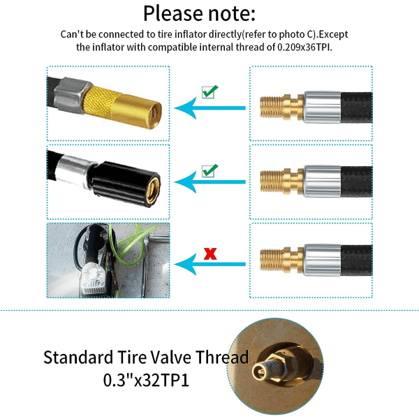 2 stk. Dekk Inflator Slange, 30cm Sykkel Slange Ventil Inflator