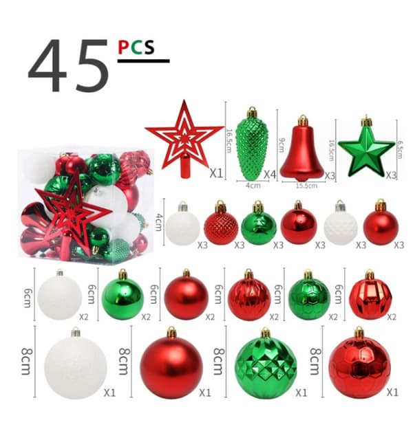 45 stykker (rød+grønn) julekule, interiør juledekorasjon