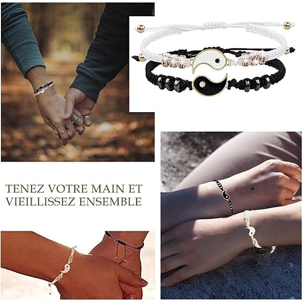 Bästa vän-armband, 2 st justerbara Yin Yang-sladdarmband C