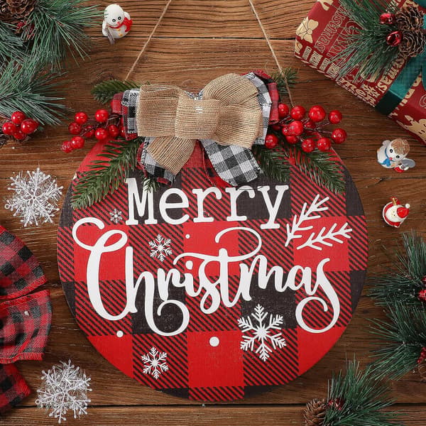 God Jul Väggdekoration Rustik Trä Rutig Krans C