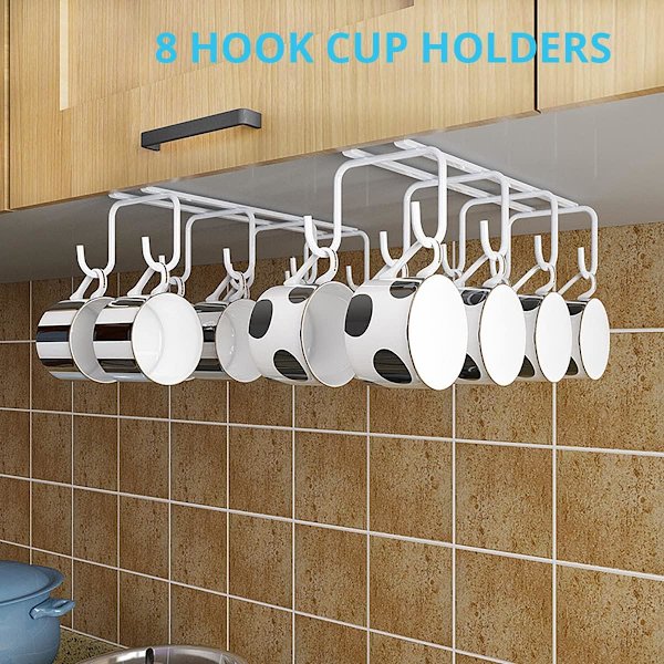 Krus holder 2 stk. Under hylde krus holder Hvid med 8 kroge Under-C