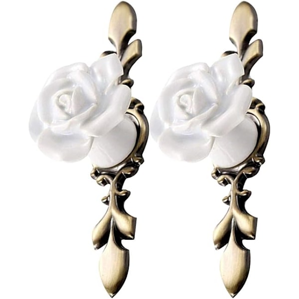 2 stk. Vintage Keramiske Blomster Knapper til Skab - Roseform
