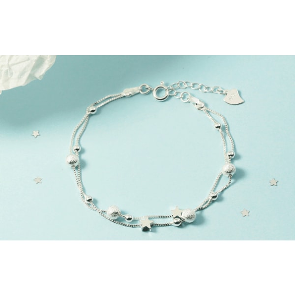 2 i 1 stjerne armbånd for kvinner - Solid sølv kjede - sølv perle