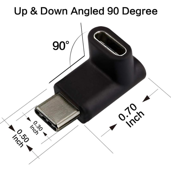 2-pack USB Typ C hane till hona-adapter, vinklad 90 grader åt höger
