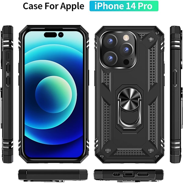 iPhone 14 Pro Etui, Ekstrem Beskyttelse Militær Rustning Dobbelt Lag