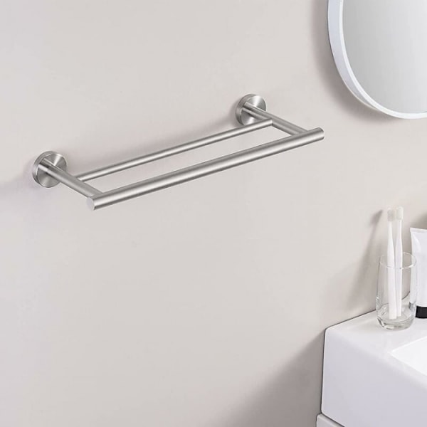 Veggmontert håndkleholder Dobbel baderomshåndklekrok 40cm Børstet S