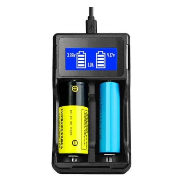 18650 Batterioplader med Adapter, LCD 18650 Accu Oplader til 26