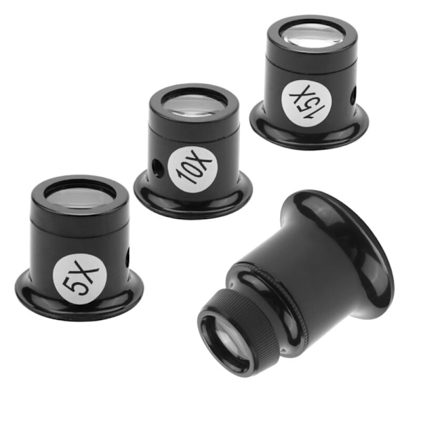 4 st set med förstoringsglas för urmakare, 5x, 10x, 15x, 20x