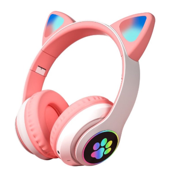 Pink Cat Ears Sports-hovedtelefoner med LED-lys Foldbar Wired Hea