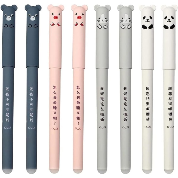 Sarja 8 Kawaii-pyyhettävä geelikyniä 0,35 mm pyyhettävä musta mustegeeli