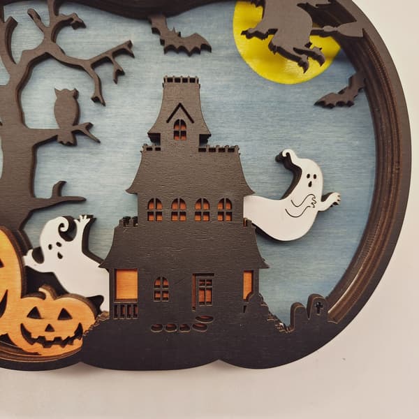 Lystetre lysende trepynt til Halloween, trepynt med gresskar