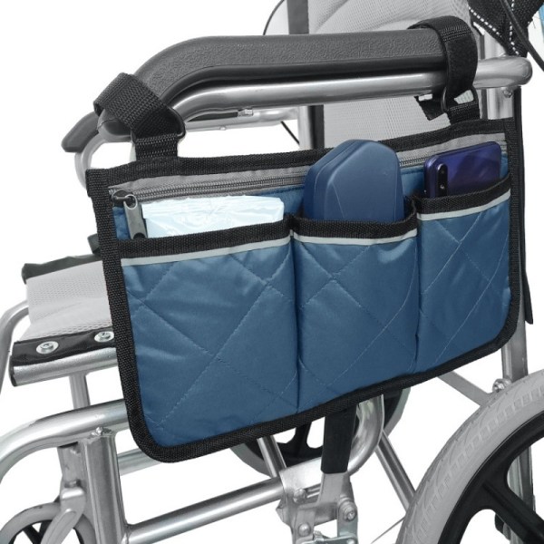 Dark blue wheelchair bag, armrest wheelchair side pocket, with re