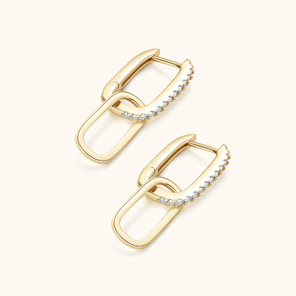 Pave Cubic Zirconia Konvertibla Länkörhängen för Kvinnor 14K Guld Ho