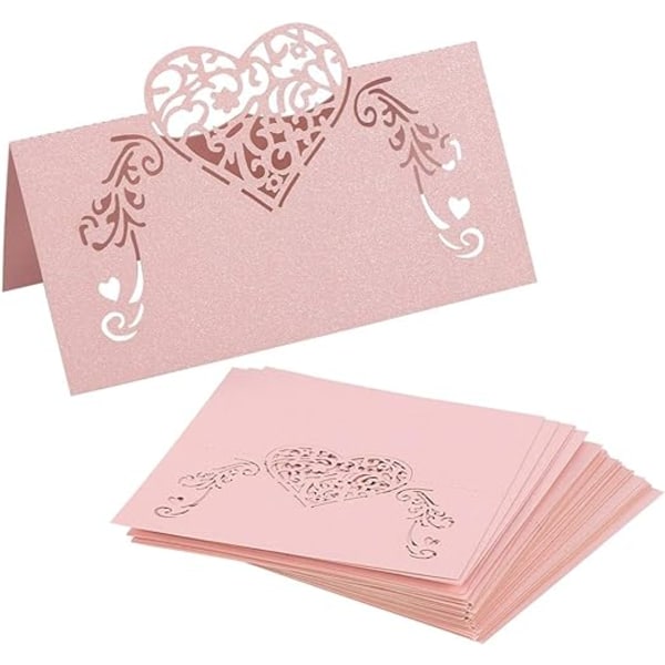 bordkort til bryllup med hjerte i rosa 50stk