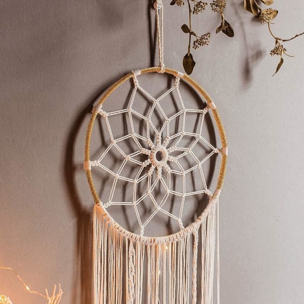 Macrame drömfångare, stor vävd fjäder väggdekoration tofs