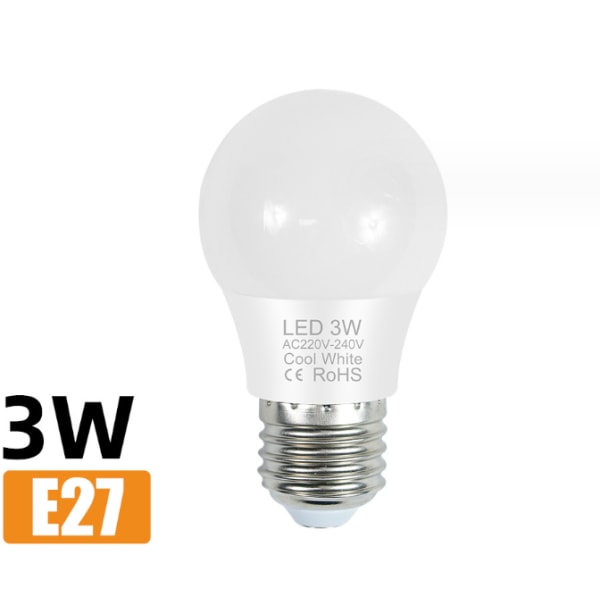 Set med 5 LED-lampor, E27.3W, 3500K (varmvit) energisparboll