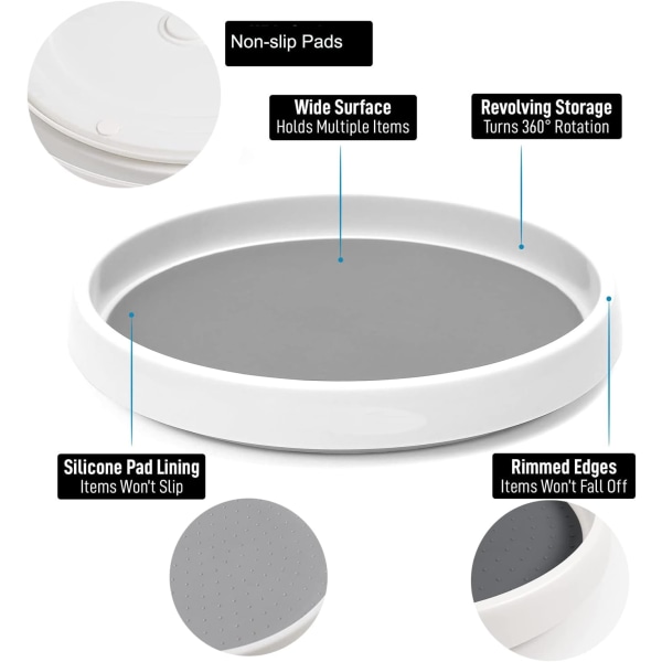 1 stk Lazy Susan dreieskive, 360° roterende oppbevaringsbrett, roterende Ki