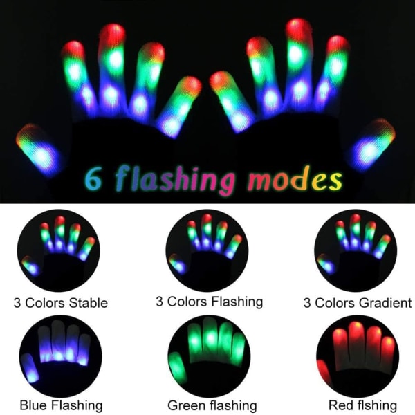 7 ljuslägen LED-handskar Barn, Ljus upp handskar, Barn LED F