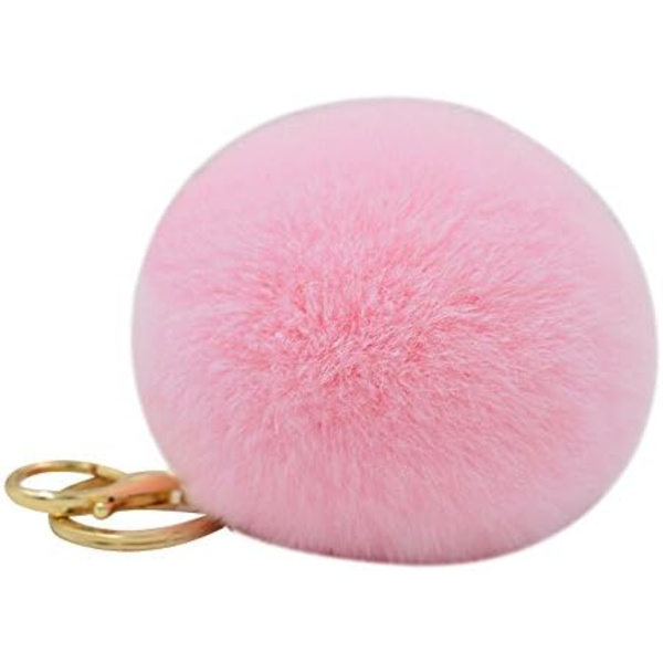 Pompom nyckelring i äkta kaninhår, garanterat mjukt vid beröring