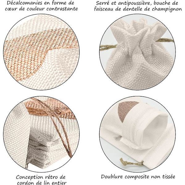24 stk. Hjertemønstret Burlap Sachets Pouches 10*14CM, til smykker