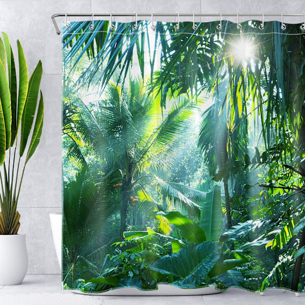 Skogsgrønn dusjforheng 180 * 200cm bananblad tropisk jungel