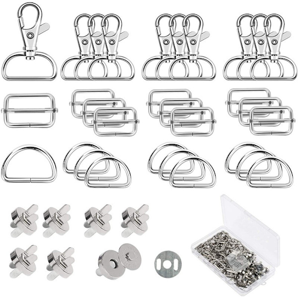 60 stk. tre-rings metalspænde + D-ring + roterende krog + DI