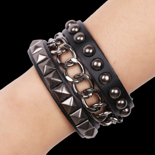 Punk Rock Unisex Muti Layers Cone Circle Rivets Bracelet Chain Le