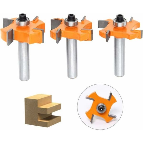 3 stk. Notfræser og tapfræser, 4 kuglelejer 8 mm skaft