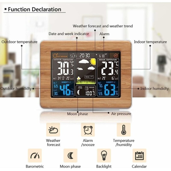 Trådløs værstasjon med barometer/værmelding/alarm, I